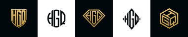 Initial letters HGQ logo designs Bundle. This collection incorporated with shield, round, diamond, rectangle and hexagon style logo. Vector template
