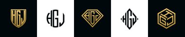 Initial letters HGJ logo designs Bundle. This collection incorporated with shield, round, diamond, rectangle and hexagon style logo. Vector template