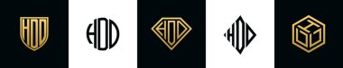 Initial letters HDD logo designs Bundle. This collection incorporated with shield, round, diamond, rectangle and hexagon style logo. Vector template