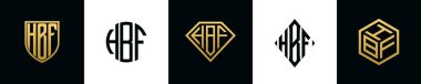 Initial letters HBF logo designs Bundle. This collection incorporated with shield, round, diamond, rectangle and hexagon style logo. Vector template