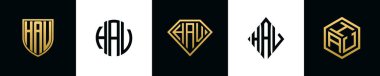 Initial letters HAV logo designs Bundle. This collection incorporated with shield, round, diamond, rectangle and hexagon style logo. Vector template