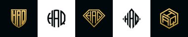 Initial letters HAQ logo designs Bundle. This collection incorporated with shield, round, diamond, rectangle and hexagon style logo. Vector template