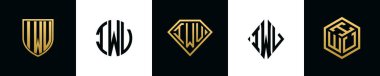 İlk harfler IWV logosu Bundle dizayn eder. Bu koleksiyon kalkan, yuvarlak, elmas, dikdörtgen ve altıgen stil logoyla birleştirilmiştir. Vektör şablonu