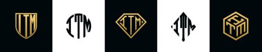 İlk harfler ITM logosu Bundle dizayn eder. Bu koleksiyon kalkan, yuvarlak, elmas, dikdörtgen ve altıgen stil logoyla birleştirilmiştir. Vektör şablonu