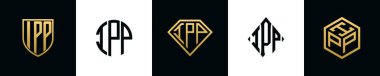 İlk harfler IPP logosu Bundle dizayn eder. Bu koleksiyon kalkan, yuvarlak, elmas, dikdörtgen ve altıgen stil logoyla birleştirilmiştir. Vektör şablonu