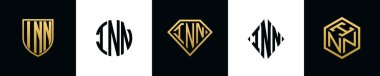 İlk harfler INN logosu Bundle dizayn eder. Bu koleksiyon kalkan, yuvarlak, elmas, dikdörtgen ve altıgen stil logoyla birleştirilmiştir. Vektör şablonu