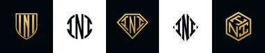 İlk harfler INI logosu Bundle dizayn eder. Bu koleksiyon kalkan, yuvarlak, elmas, dikdörtgen ve altıgen stil logoyla birleştirilmiştir. Vektör şablonu