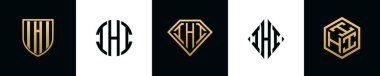 İlk harfler IHI logosu Bundle dizayn eder. Bu koleksiyon kalkan, yuvarlak, elmas, dikdörtgen ve altıgen stil logoyla birleştirilmiştir. Vektör şablonu