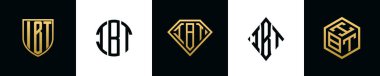İlk harfler IBT logosu Bundle dizayn eder. Bu koleksiyon kalkan, yuvarlak, elmas, dikdörtgen ve altıgen stil logoyla birleştirilmiştir. Vektör şablonu