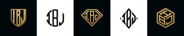 İlk harfler IBJ logosu Bundle dizayn eder. Bu koleksiyon kalkan, yuvarlak, elmas, dikdörtgen ve altıgen stil logoyla birleştirilmiştir. Vektör şablonu
