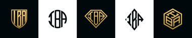 İlk harfler IBA logosu Bundle dizayn eder. Bu koleksiyon kalkan, yuvarlak, elmas, dikdörtgen ve altıgen stil logoyla birleştirilmiştir. Vektör şablonu