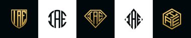 İlk harfler IAE logosu Bundle dizayn eder. Bu koleksiyon kalkan, yuvarlak, elmas, dikdörtgen ve altıgen stil logoyla birleştirilmiştir. Vektör şablonu