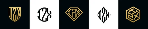 Początkowe Litery Logo Izx Projektuje Pakiet Kolekcja Zawiera Tarczę Okrągłe — Wektor stockowy