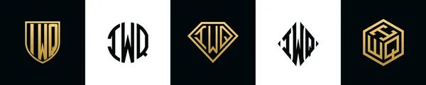 最初の文字 Iwq ロゴはバンドルをデザインします シールド ラウンド ダイヤモンド 長方形 六角形のスタイルのロゴを取り入れたコレクションです ベクトルテンプレート — ストックベクタ