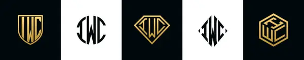 Iwcのロゴデザインの最初の文字バンドル シールド ラウンド ダイヤモンド 長方形 六角形のスタイルのロゴを取り入れたコレクションです ベクトルテンプレート — ストックベクタ