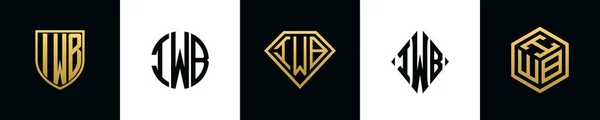 Iwbロゴの初期文字はバンドルをデザインしています シールド ラウンド ダイヤモンド 長方形 六角形のスタイルのロゴを取り入れたコレクションです ベクトルテンプレート — ストックベクタ