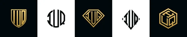 Początkowe Litery Iuq Logo Projektuje Pakiet Kolekcja Zawiera Tarczę Okrągłe — Wektor stockowy