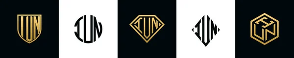 Iunロゴの最初の文字はバンドルをデザインしています シールド ラウンド ダイヤモンド 長方形 六角形のスタイルのロゴを取り入れたコレクションです ベクトルテンプレート — ストックベクタ