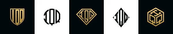 Початкові Літери Дизайну Логотипу Iqq Bundle Колекція Включає Себе Щит — стоковий вектор