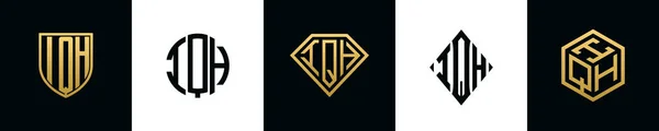 Початкові Літери Логотипу Iqh Bundle Колекція Включає Себе Щит Круглий — стоковий вектор