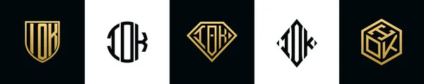 Початкові Літери Логотипу Iok Bundle Колекція Включає Себе Щит Круглий — стоковий вектор
