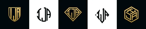 Początkowe Litery Logo Ija Projektuje Pakiet Kolekcja Zawiera Tarczę Okrągłe — Wektor stockowy