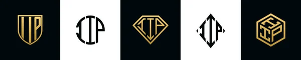 Początkowe Litery Logo Iip Projektuje Pakiet Kolekcja Zawiera Tarczę Okrągłe — Wektor stockowy