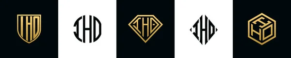 Początkowe Litery Logo Iho Projektuje Pakiet Kolekcja Zawiera Tarczę Okrągłe — Wektor stockowy