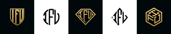 Początkowe Litery Logo Ifv Projektuje Pakiet Kolekcja Zawiera Tarczę Okrągłe — Wektor stockowy