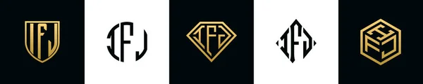 Początkowe Litery Logo Ifj Projektuje Pakiet Kolekcja Zawiera Tarczę Okrągłe — Wektor stockowy