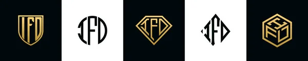 Początkowe Litery Logo Ifd Projektuje Pakiet Kolekcja Zawiera Tarczę Okrągłe — Wektor stockowy