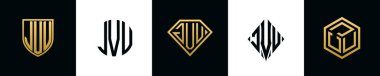 Initial letters JVU logo designs Bundle. This collection incorporated with shield, round, diamond, rectangle and hexagon style logo. Vector template