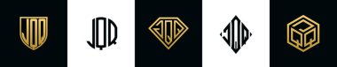 Initial letters JQQ logo designs Bundle. This collection incorporated with shield, round, diamond, rectangle and hexagon style logo. Vector template