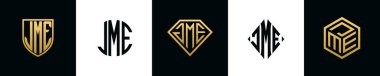 İlk harfler JME logosu Bundle dizayn eder. Bu koleksiyon kalkan, yuvarlak, elmas, dikdörtgen ve altıgen stil logoyla birleştirilmiştir. Vektör şablonu