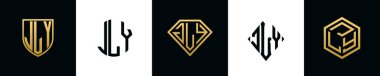 İlk harfler JLY logosu Bundle dizayn eder. Bu koleksiyon kalkan, yuvarlak, elmas, dikdörtgen ve altıgen stil logoyla birleştirilmiştir. Vektör şablonu