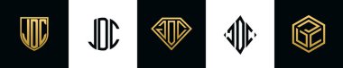 İlk harfler JDC logosu Bundle dizayn eder. Bu koleksiyon kalkan, yuvarlak, elmas, dikdörtgen ve altıgen stil logoyla birleştirilmiştir. Vektör şablonu