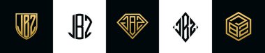 İlk harfler JBZ logosu Bundle dizayn eder. Bu koleksiyon kalkan, yuvarlak, elmas, dikdörtgen ve altıgen stil logoyla birleştirilmiştir. Vektör şablonu