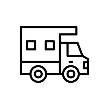 Kamp arabası ikonu. Tasarım biçimi beyaz arkaplanda izole edildi