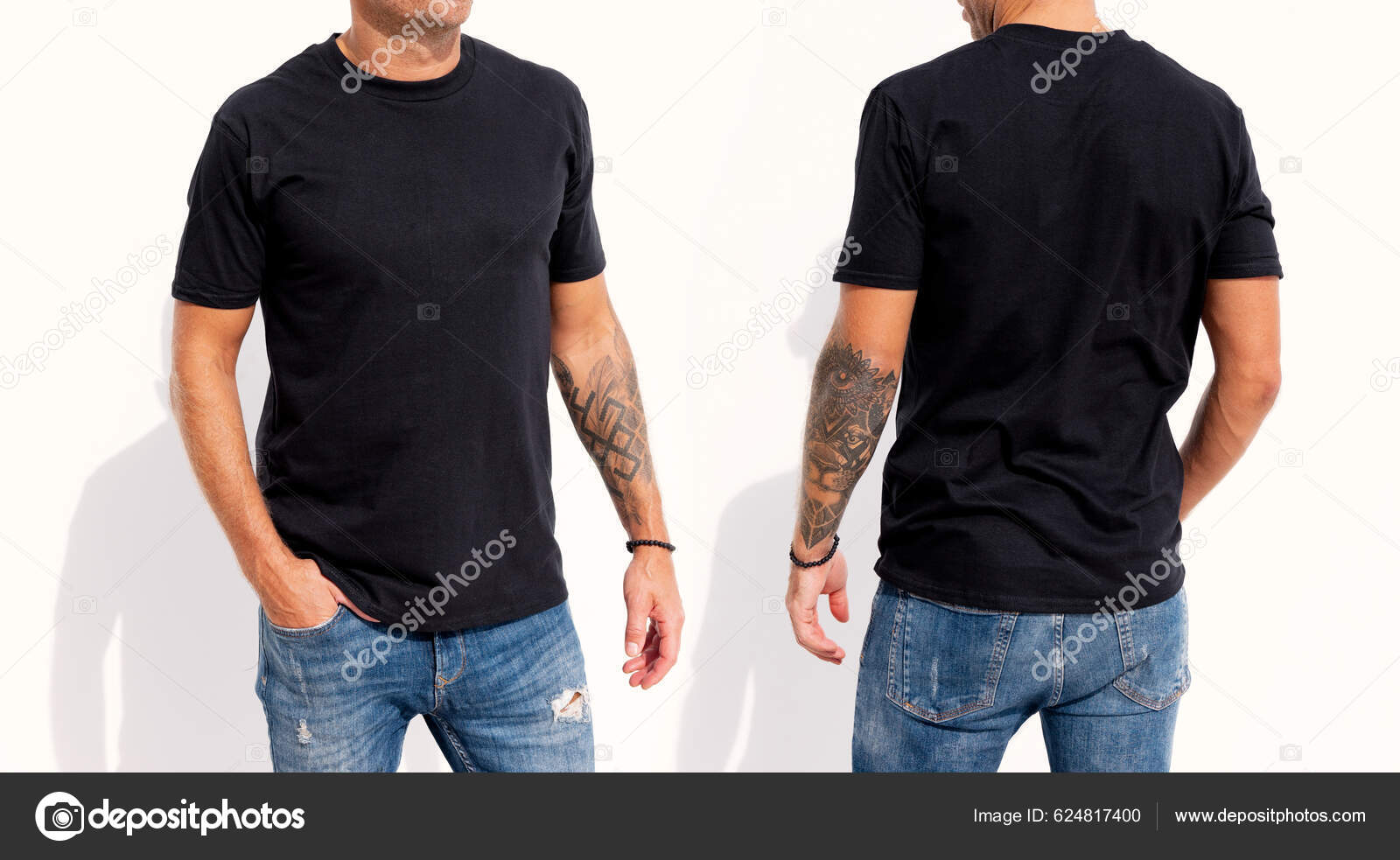 Model Wearing Black Men's Shirt Mockup Your Own Design — Stock