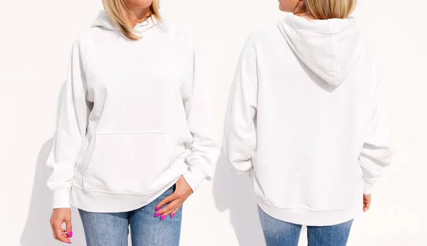 Model Wearing White Women Hoodie Mockup Your Own Design Royalty Free Stock Photos