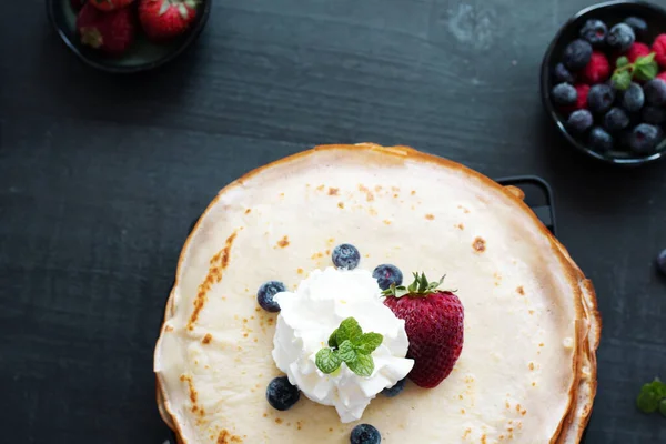 Fresh Pancakes Berries Breakfast Dark Background — Stock Photo, Image