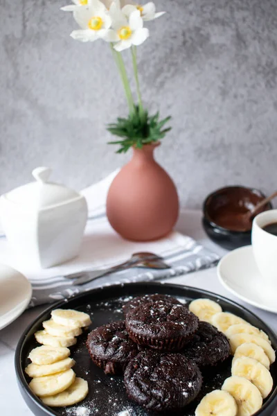 Delicious Chocolate Banana Muffins Dessert White Background — Stock Photo, Image