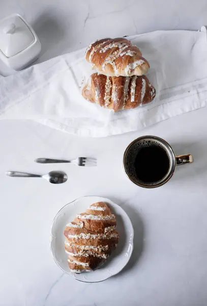 Coffee and buns. on a white background. Breakfast. Morning
