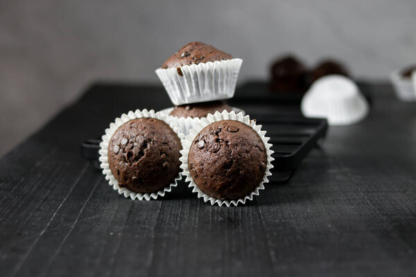 homemade muffins with chocolate