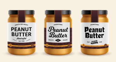 Peanut butter jar mockups with labels. Peanut butter packaging design concept