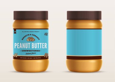 Peanut butter glass jar mockup with a label. Food label design