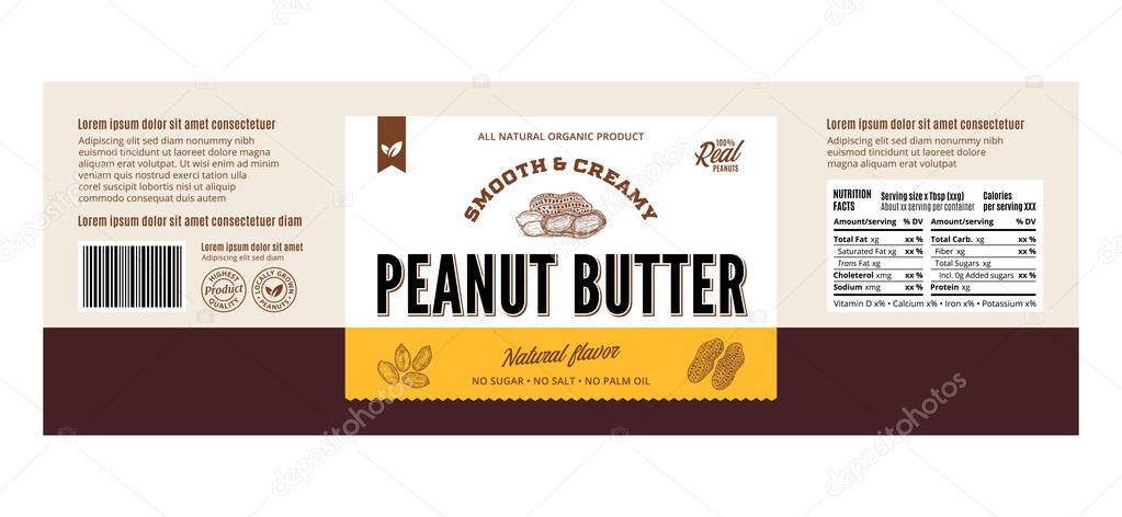 Peanut butter label or packaging design template. Vector peanut illustrations