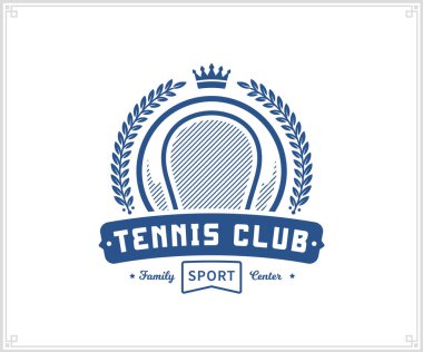 Vektör tenis kulübü logosu. Kulüp binası, turnuva veya organizasyon için tenis amblemi