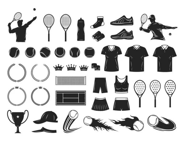 Набор Векторных Теннисных Икон Иллюстраций Теннисной Одежды Оборудования — стоковый вектор