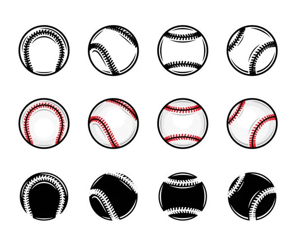 Beyazda Izole Edilmiş Vektör Beyzbol Topu Simgeleri Koleksiyonu — Stok Vektör